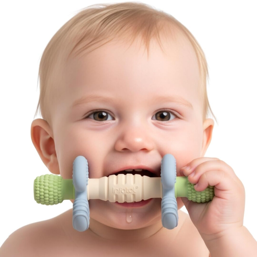 Infatot Infatot? Barbell Buddy ? Teething Toys For Baby, Soothing Teether With Multiple Teething Textures, Bpa?Free Silicone Teether For Babies 3 Months Plus