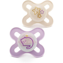 MAM Original Start Night Soothers | 0-2 Months | 2 Pack | Newborn Dummies | Glow in The Dark | Comes in Dummy Steriliser Box | Sustainable Materials |