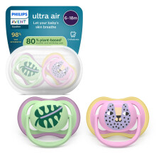 Philips Avent Ultra Air Soothers - Orthodontic Design, for Babies 6-18 Months, Soft Silicone Symmetrical Teat, BPA-Free, with Sterilizing Case, 2 Pack