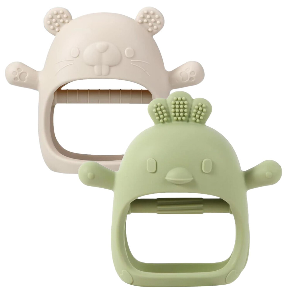 Roxanepig 2 Pack Baby Teether Toy, Bpa Free Silicone Mitten Glove Teether For Sucking Needs, Baby Teething Toys 0-3-6-12 Months, Hand Pacifier Chew Toys For