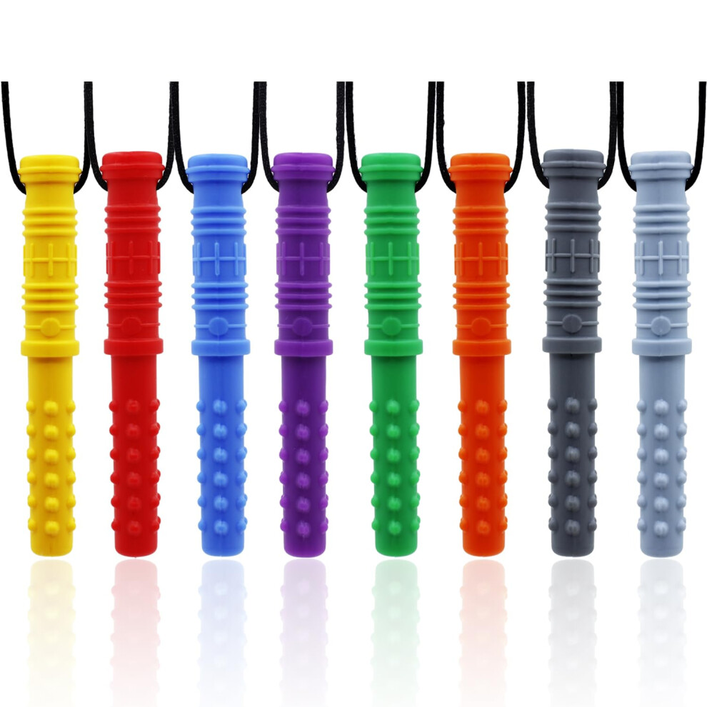 Chew Necklaces For Sensory Kids, 8Pcs Silicone Chewy Necklace For Children With Autism, Adhd, Spd, Chewing, Oral Motor Sensory Chew Toys(8Pcs Cylinder Gnawrishing