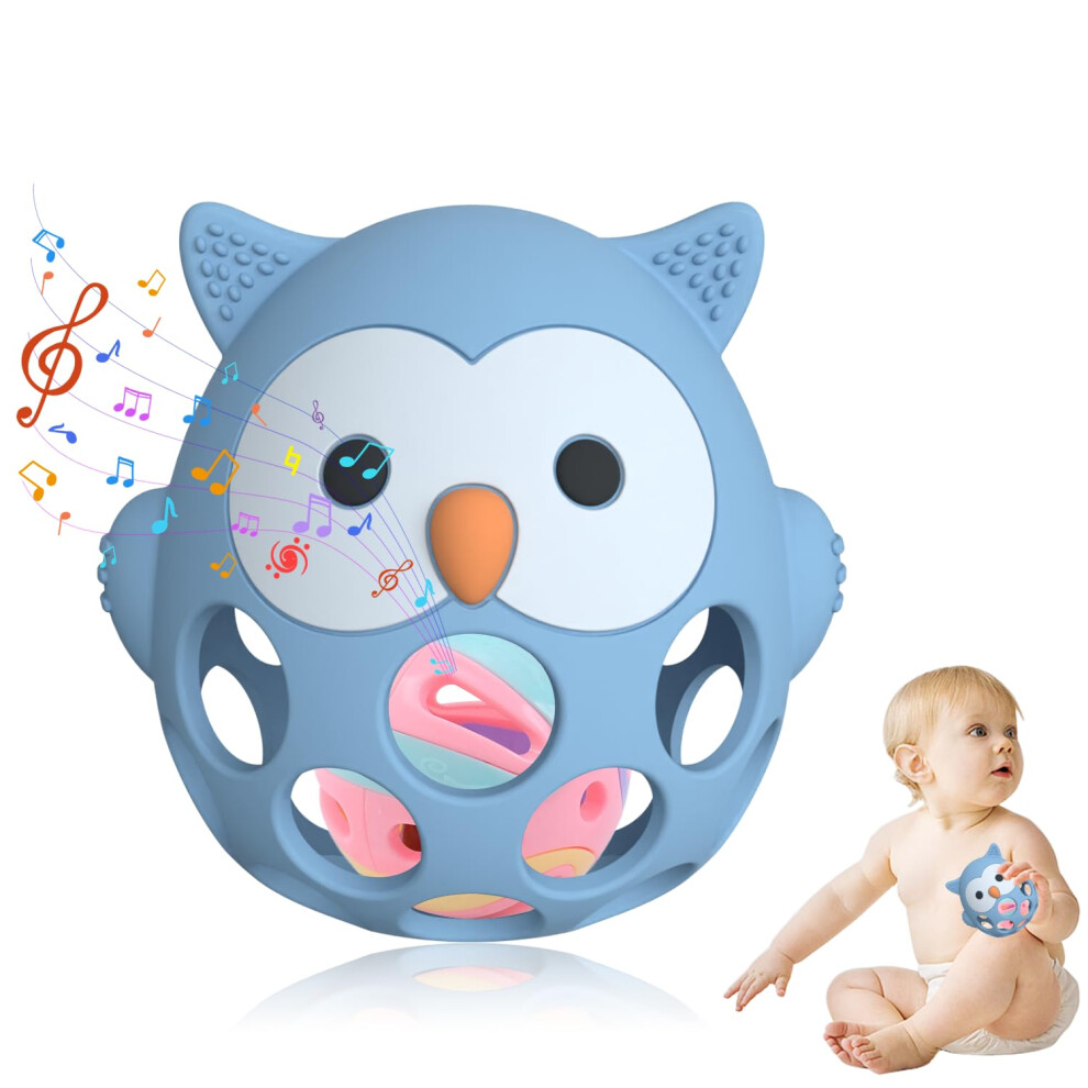 Teething Toy & Rattle For Baby- Baby Teether, New Infant Silicone Owl Teether Mitten Baby Teething Prevents Finger Sucking, Teethers For Babies, Sichy