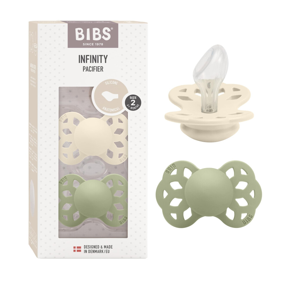 Bibs Infinity Anatomical Soother 2-Pack, Bpa Free, Orthodontic Silicone Nipple, Orthodontic Nipple. Silicone, Made In Denmark, 6-18 Months (Pack Of