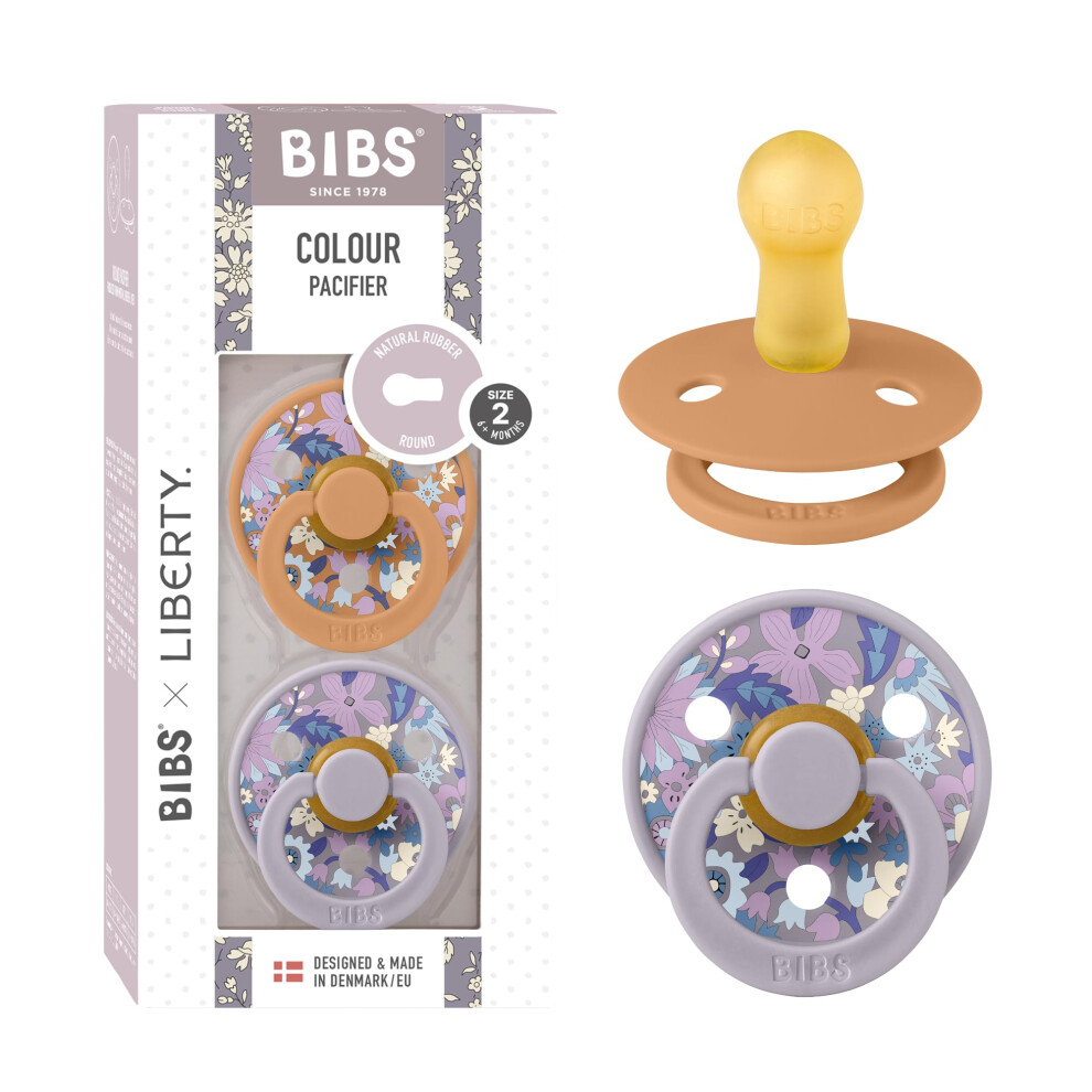 Liberty Dummies | 2 Colour Natural Rubber Latex Soothers | Bpa Free Dummy | Round Nipple Pacifier | Designed & Made In Denmark | June Blossom Bibs
