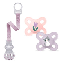 MAM "Skin Soft" Silicone Mini Dummy Start Especially for Premature and Newborns Extra Small // 0-2 Months Girl // Set of 2 // Includes Sterilised