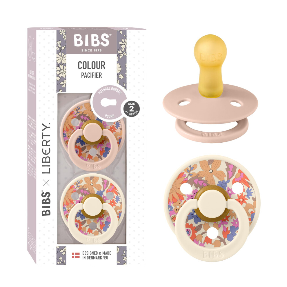 Liberty Dummies | 2 Colour Natural Rubber Latex Soothers | Bpa Free Dummy | Round Nipple Pacifier | Designed & Made In Denmark | June Blossom Bibs