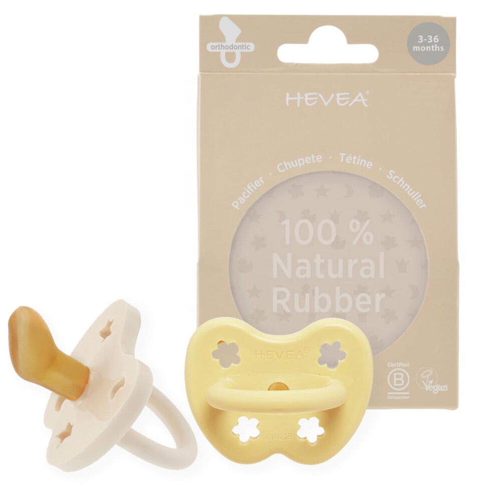 Natural Rubber Dummy Pacifier Orthodontic 3-36 Months ? Hygienic One Piece Design For Newborns To Toddlers, Bpa-Free, Soft & Durable ? 2-Pack Hevea