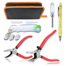Kit da 10 Utensili per il Taglio del Vetro Ad Alta Resistenza, Pinze per il Taglio del Vetro con Ganasce Curve, Pinze Grozer, Alimentatore di Olio A