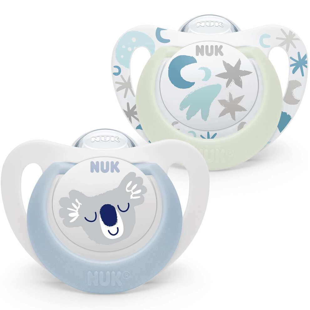 Star Baby Dummy | 0-6 Months | Day & Night Soothers | Bpa-Free Silicone | Koala | 2 Count Blue Nuk