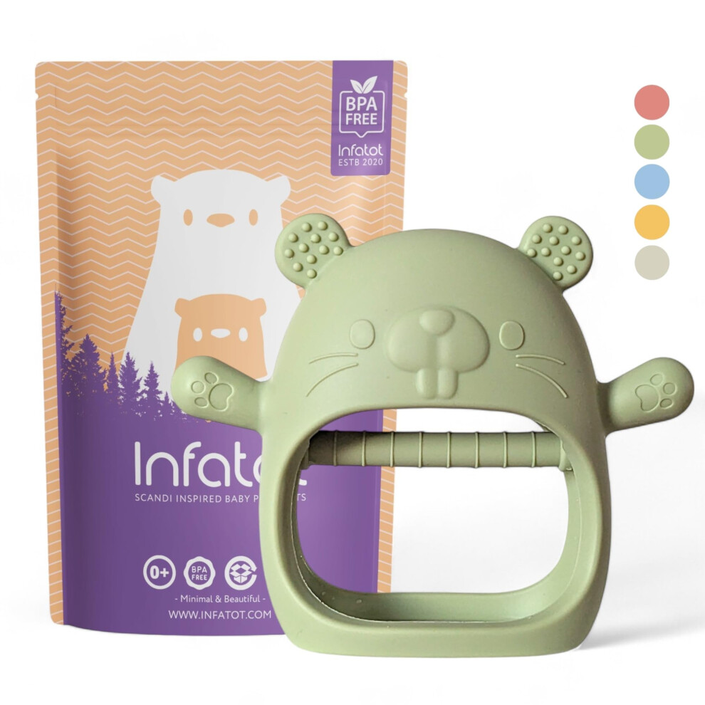 Infatot? Teething Toys For Baby Gifts ? Chipmunk Silicone Mitten Teether, Soothing Glove For Infants, Baby Toys 0-6 Months, Soft Chewable Teether Toy Infatot