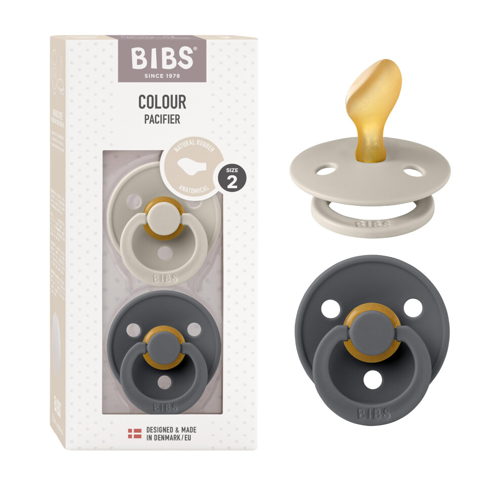 Bibs Colour Anatomical Dummies 2-Pack, Bpa Free Dummy Pacifier, Orthodontic Nipple. Natural Rubber Latex, Made In Denmark. 6-18 Months (Pack Of 2),