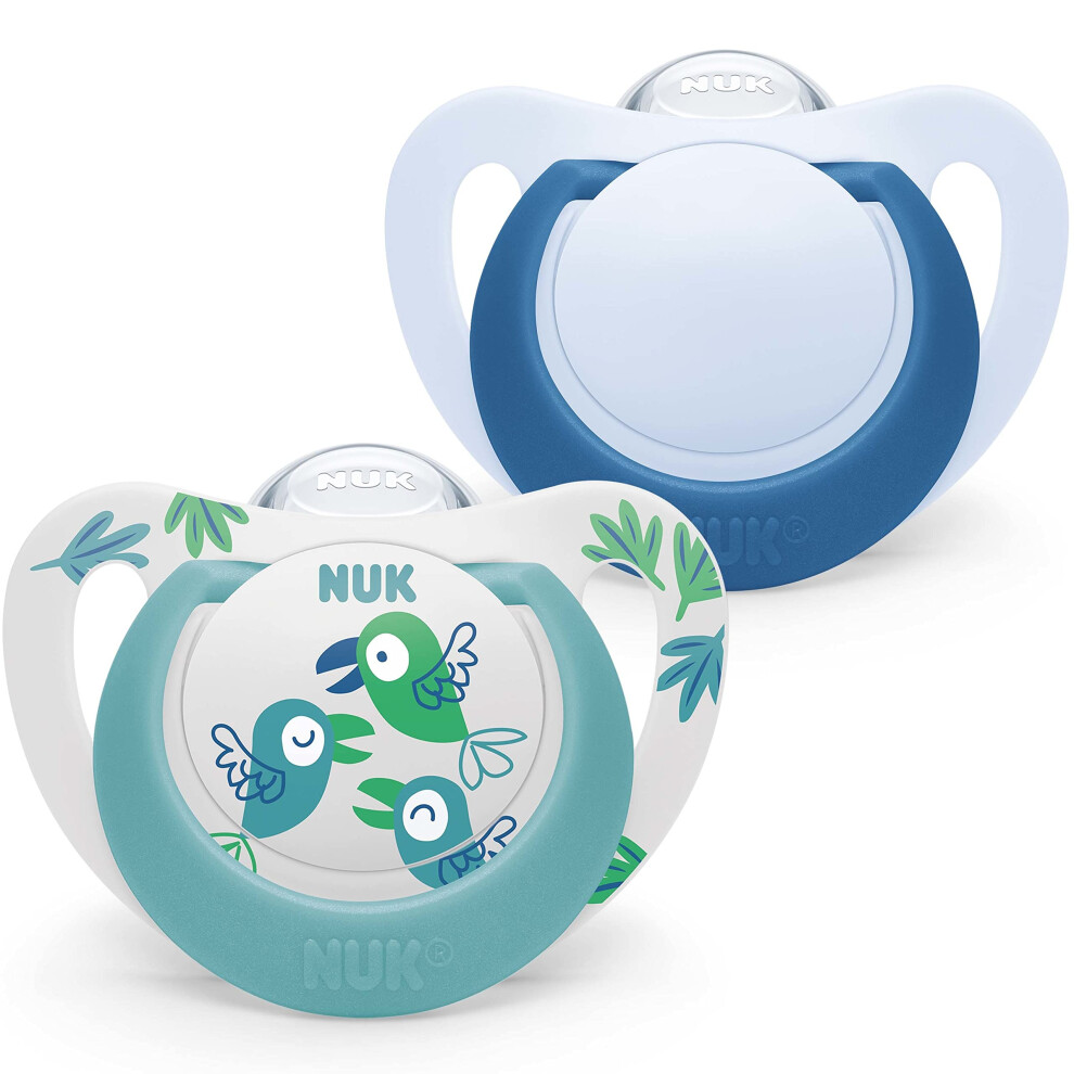 Star Baby Dummy | 18-36 Months | Soothes 99% Of Babies | Bpa-Free Silicone Soothers | Birds | 2 Count Blue Nuk