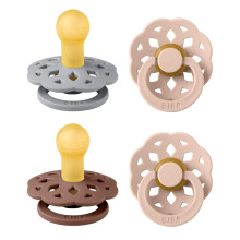 BIBS Boheme Soother 4-Pack. BPA Free Dummy Pacifier, Round Nipple. Natural Rubber Latex, Made in Denmark. 0-6 Months (Pack of 4), Woodchuck Mix