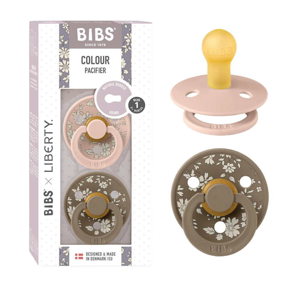Liberty Dummies | 2 Colour Natural Rubber Latex Soothers | Bpa Free Dummy | Round Nipple Pacifier | Designed & Made In Denmark | Capel Blush | Bibs