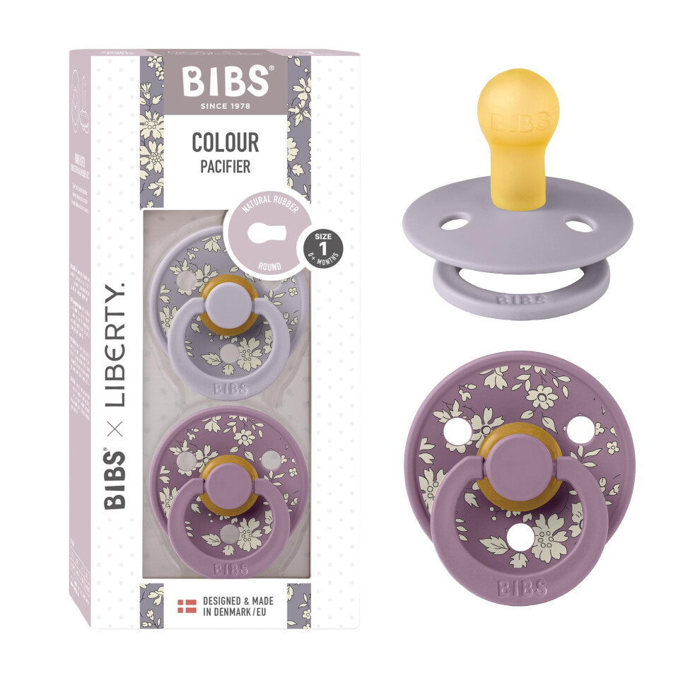 Liberty Dummies | 2 Colour Natural Rubber Latex Soothers | Bpa Free Dummy | Round Nipple Pacifier | Designed & Made In Denmark | Capel Fossil Bibs