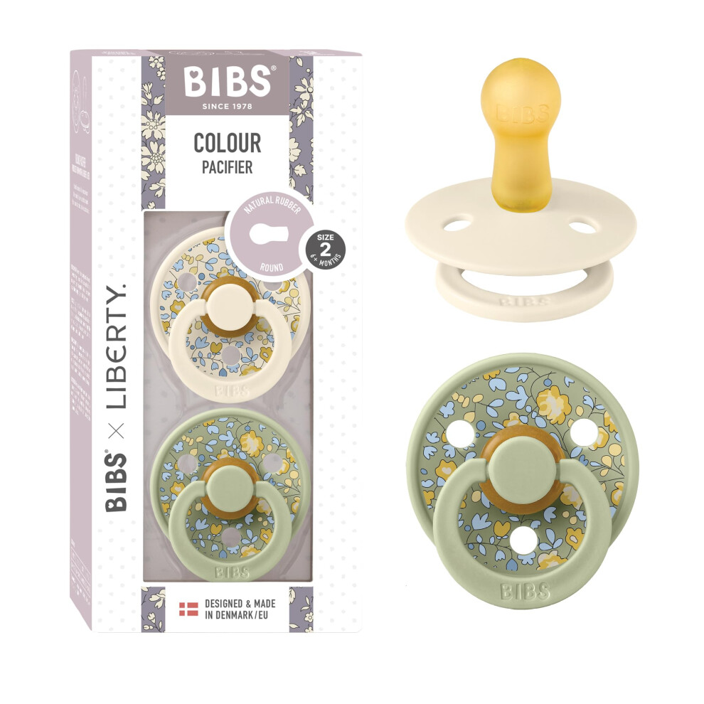 Liberty Dummies | 2 Colour Natural Rubber Latex Soothers | Bpa Free Dummy | Round Nipple Pacifier | Designed & Made In Denmark | Eloise Sage | Bibs