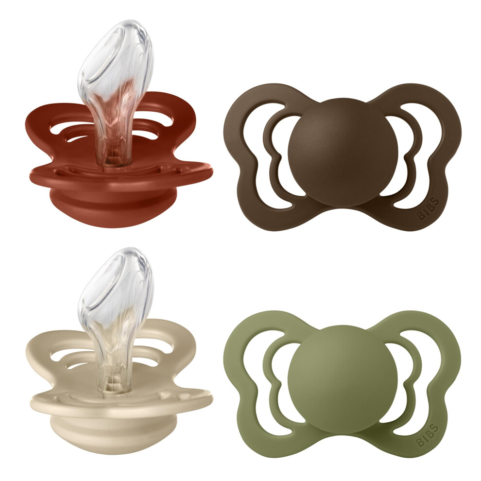Couture Soother 4-Pack, Bpa Free Dummy Pacifier, Orthodontic Nipple. Silicone, Size 2 (6-18 Months), Rust Mix Bibs