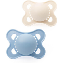 MAM Original Soothers | 0-6 Months | 2 Pack | Comes in Dummy Steriliser Case | Sustainable Materials | Baby Accessories for Newborn | Blue/Cream