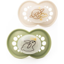 MAM Latex Original Night Soothers | 6-18 Months | Glow in The Dark Dummies | Comes in Dummy Steriliser Case | Baby Accessories | Cream/Green (Various