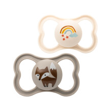 MAM Air Soothers 6-18 Months | 2 Pack | Orthodontic Design | Comes in Dummy Steriliser Case | Sustainable Materials | Baby Accessories | Cream