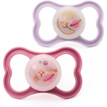 MAM Air Night Soothers | 6-18 Months | 2 Pack | Glow in The Dark Dummies | Comes in Dummy Steriliser Case | Baby Accessories | Pink/Lilac (Various