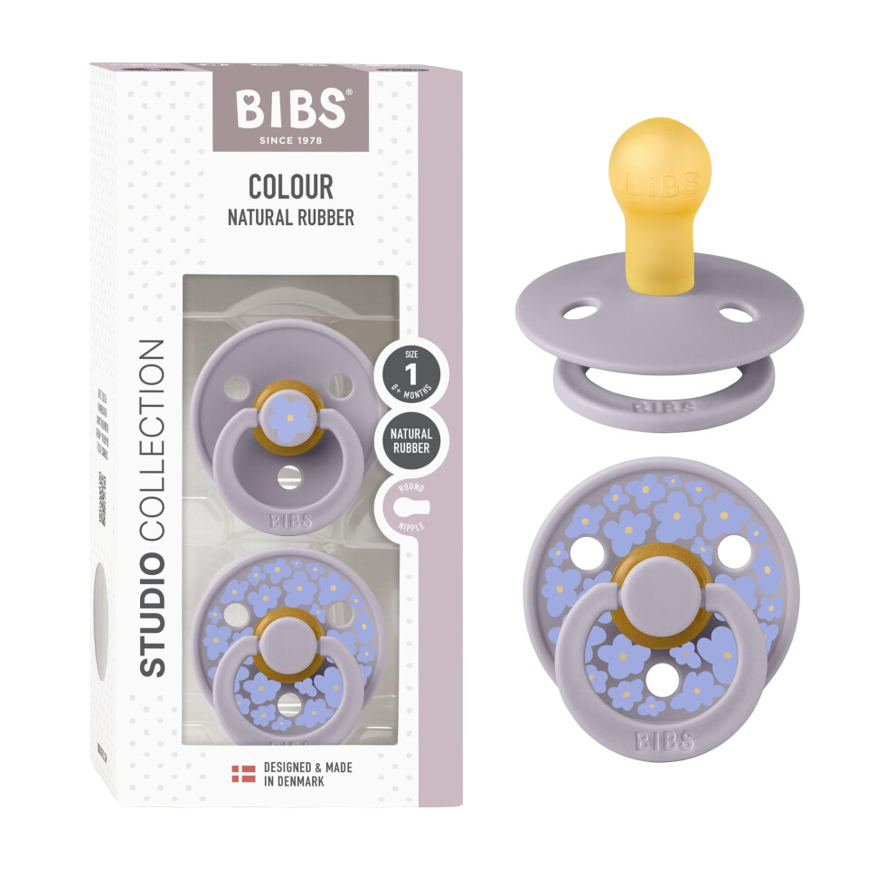 Colour Studio Soother 2-Pack, Bpa Free Dummy Pacifier, Round Nipple. Natural Rubber Latex, Made In Denmark, Size 1 (0-6 Months), Jasmine Blush Bibs