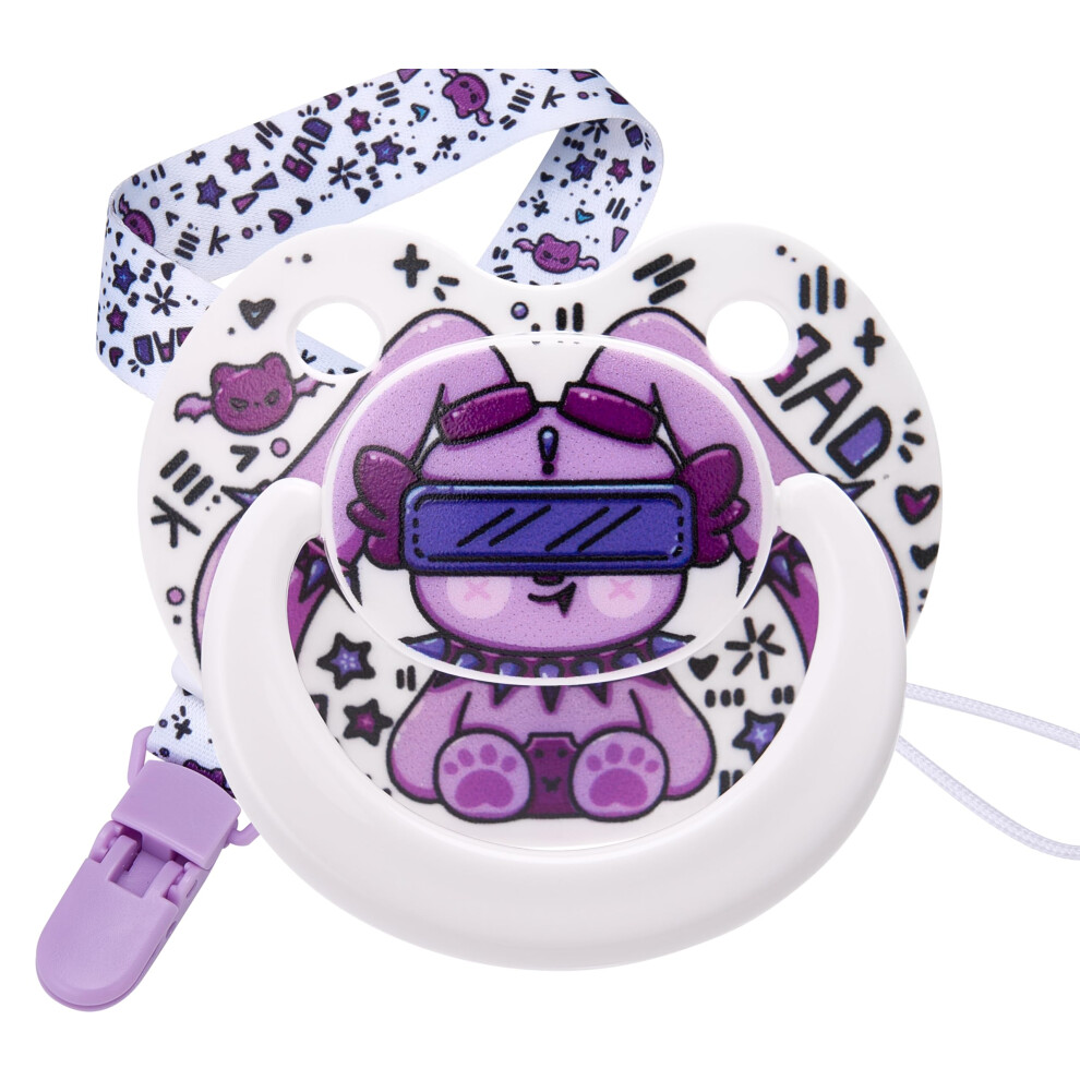 Cute Adult Size Pacifier: Large Shield Paci For Anxiety With Bats Clip - Bad Rock Bunny Big Binky For Autism With Case - Rabbit Soft Somniumnight