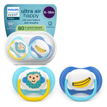 Philips Avent Ultra Air Soothers - Orthodontic Design, for Babies 6-18 Months, Soft Silicone Symmetrical Teat, BPA-Free, with Sterilizing Case, 2 Pack