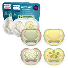 Philips Avent Ultra Air Soothers - Orthodontic Design, for Babies 18 Months+, Soft Silicone Symmetrical Teat, BPA-Free, with 2 Sterilizing Cases, 4