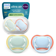 Philips Avent Ultra Air Soothers - Orthodontic Design, for Babies 0-6 Months, Soft Silicone Symmetrical Teat, BPA-Free, with Sterilizing Case, 2 Pack,