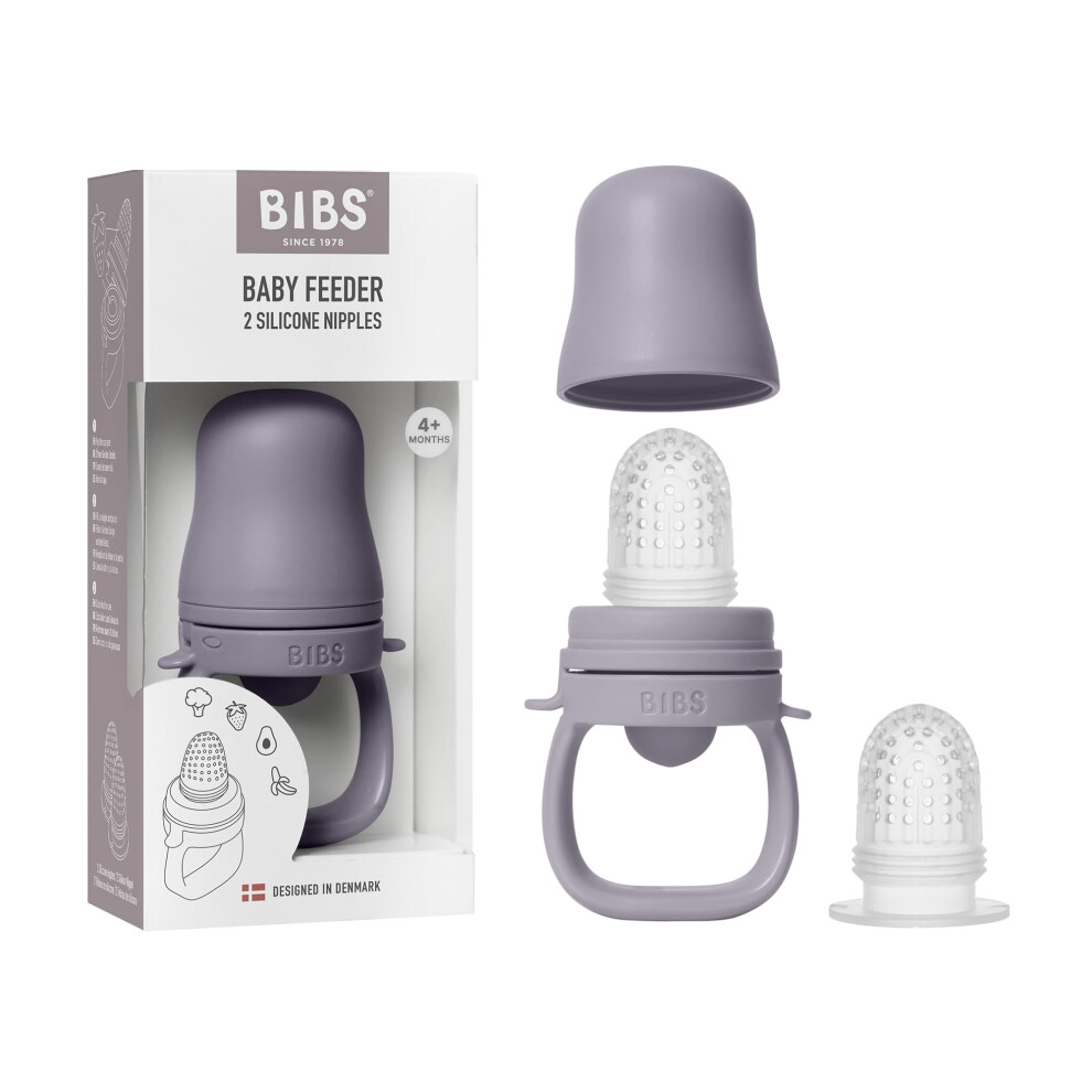 Bibs Baby Feeder With 2 Silicone Nipples, Compatible With Freezer Tray, Easy-Grip, Bpa-Free - Ideal For Teething & Self-Feeding, 4+ Months - Fossil Grey