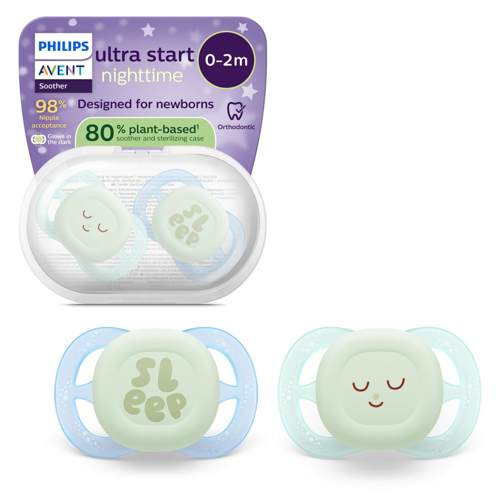 Philips Ultra Start Nighttime Soothers - Orthodontic Design, For Newborns, Glow In The Soft Silicone Symmetrical Teat, Bpa-Free, With Dark Avent