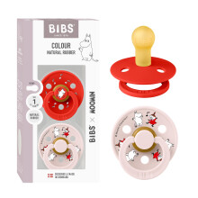 Colour Moomins Soother 2-Pack, BPA Free Dummy Pacifier, Round Nipple. Natural Rubber Latex, Made in Denmark, Size 1 (0-6 Months), Candy Apple/Petal
