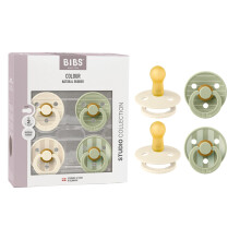 Colour Studio Soother 4-Pack, BPA Free Dummy Pacifier, Round Nipple. Natural Rubber Latex, Made in Denmark, Size 2 (6+ Months), Ivory/Sage