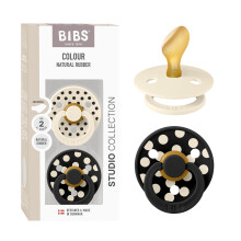 Polka Dots Soother 2-Pack, BPA Free Dummy Pacifier, Anatomical Nipple. Natural Rubber Latex, Made in Denmark, Size 2 (6-18 Months), Ivory/Black