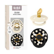 Polka Dots Soother 2-Pack, BPA Free Dummy Pacifier, Anatomical Nipple. Natural Rubber Latex, Made in Denmark, Size 1 (0-6 Months), Ivory/Black