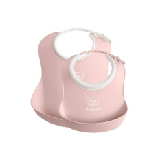 BabyBj?rn Feeding Bib Set (Baby Bib + Small Baby Bib), Powder Pink