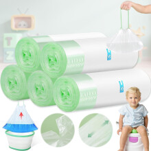 5 Rolls 100 Pcs Travel Potty Liners, Liner with Drawstring Disposable, Universal Potty Seat Bag, Perfect for Toddlers Potty Training, and Great for
