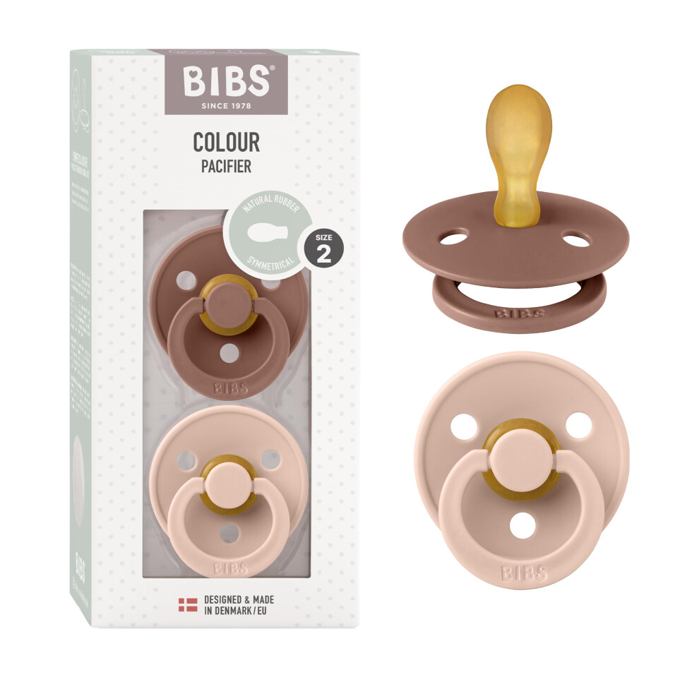 Bibs Colour Symmetrical Soother 2-Pack, Bpa Free Dummy Pacifier, Symmetrical Nipple. Natural Rubber Latex, Made In Denmark. 6-18 Months (Pack Of 2),
