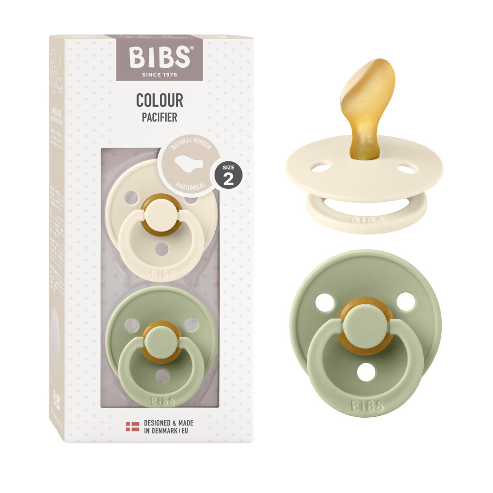 Bibs Colour Anatomical Soother 2-Pack, Bpa Free Dummy Pacifier, Orthodontic Nipple. Natural Rubber Latex, Made In Denmark. 6-18 Months (Pack Of 2),