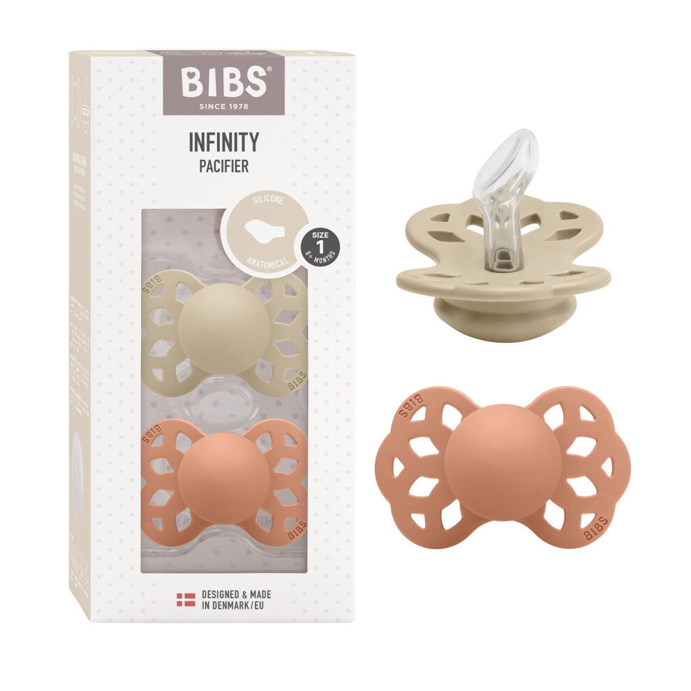 Bibs Infinity Anatomical Soother 2-Pack, Bpa Free, Orthodontic Silicone Nipple, Orthodontic Nipple. Silicone, Made In Denmark, 0-6 Months (Pack Of 2),