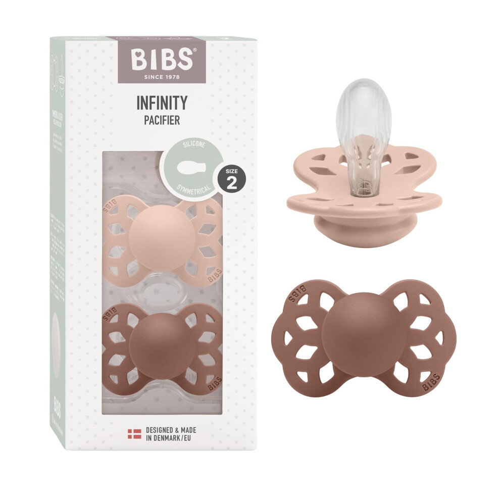 Infinity Symmetrical Soother 2-Pack, Bpa Free, Symmetrical Nipple, Silicone, Symmetrical Nipple. Silicone, Made In Denmark, 6-18 Months (Pack Of Bibs