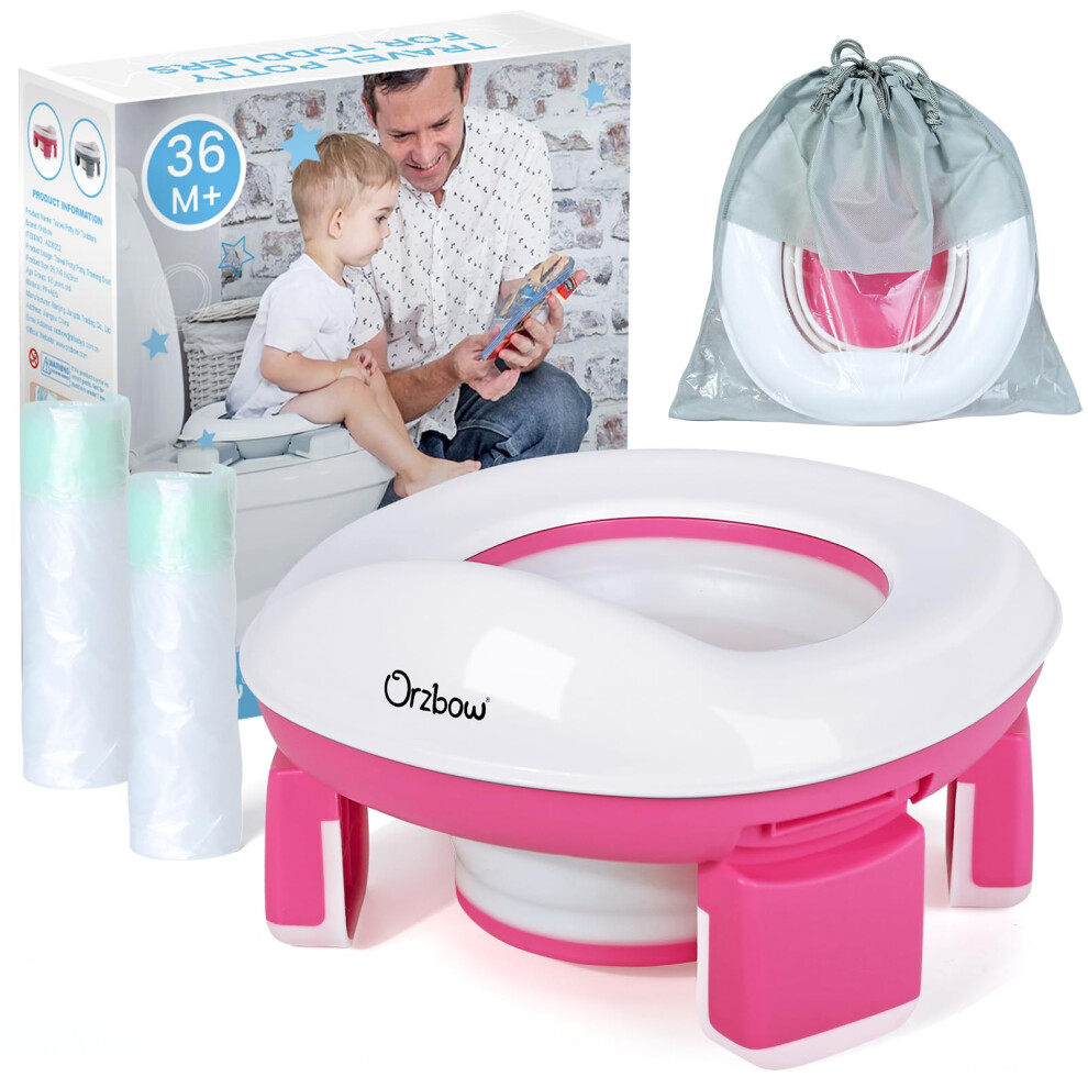 Orzbow Portable Potty For Toddlers, Travel Potty Training Toilet Seat With 4 Legs, Foldable Kids Toilet Seat With 40Pcs Potty Bags, Detachable Carry