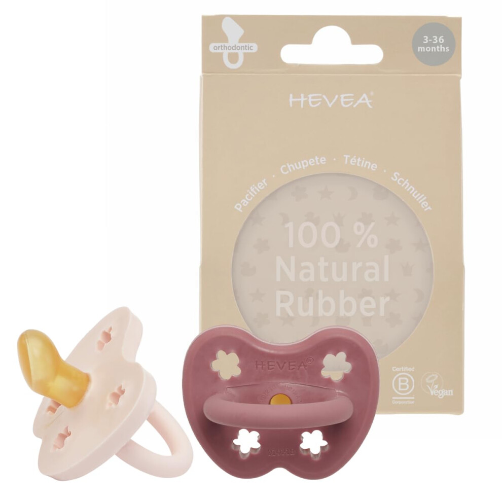 Natural Rubber Dummy Pacifier Orthodontic 3-36 Months ? Hygienic One Piece Design For Newborns To Toddlers, Bpa-Free, Soft & Durable ? 2-Pack Hevea