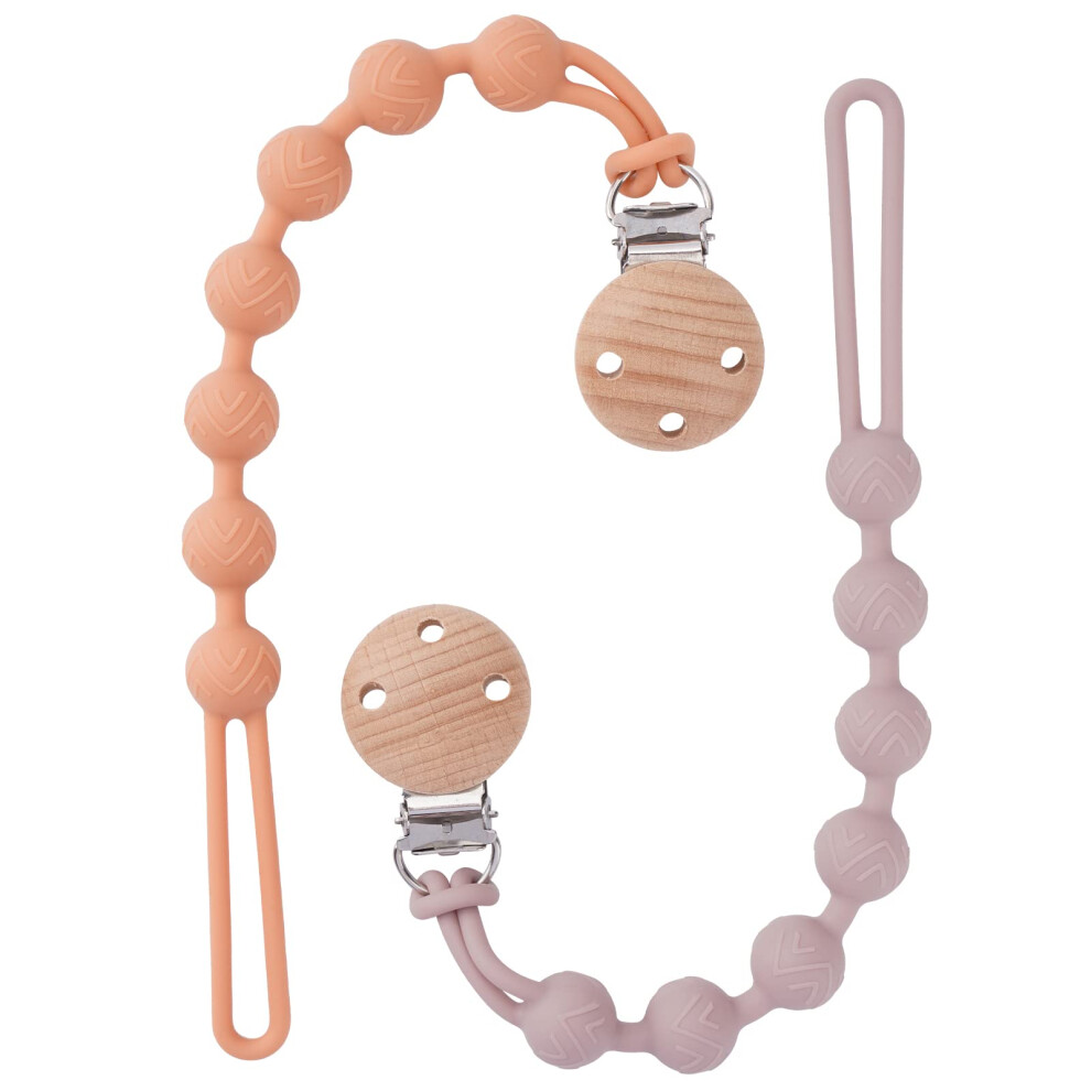 Eyogo Silicone Dummy Clip For Baby Boys And Girls, One Piece Pacifier Clips, Wooden Soother Clips Design, Fits Most Pacifiers And Teething Toys, 2 Pack