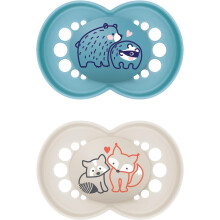 MAM Original Soothers | 18-36 Months | Pack of 2 | Comes in Dummy Steriliser Box | Sustainable Materials | Baby Accessories | Blue (Various Designs)