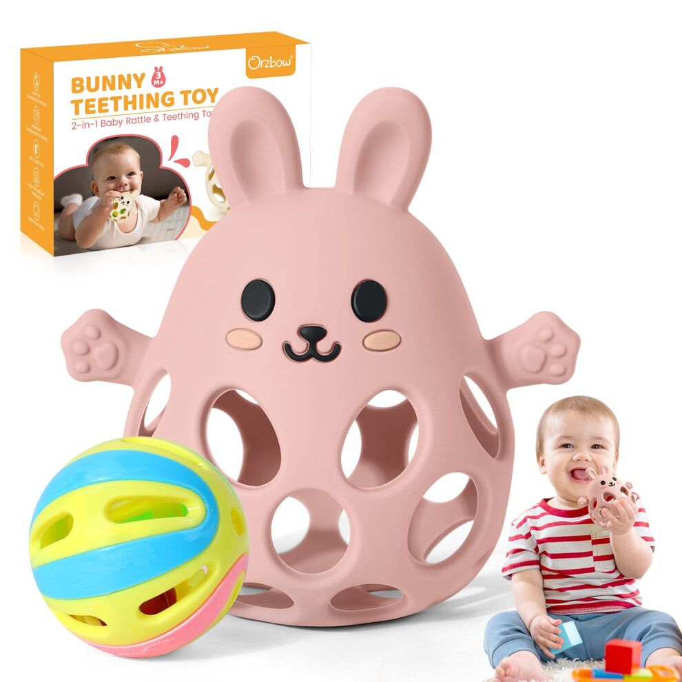Teething Toys For Baby, Multi-Purpose Teething Mitten With A Rattle, Silicone Bunny Baby Teether For Sucking Needs, Lightweight Baby Sensory Orzbow