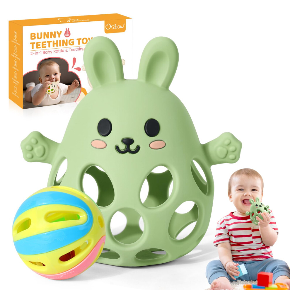Teething Toys For Baby, Multi-Purpose Teething Mitten With A Rattle, Silicone Bunny Baby Teether For Sucking Needs, Lightweight Baby Sensory Orzbow