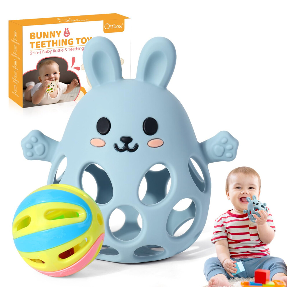 Teething Toys For Baby, Multi-Purpose Teething Mitten With A Rattle, Silicone Bunny Baby Teether For Sucking Needs, Lightweight Baby Sensory Orzbow