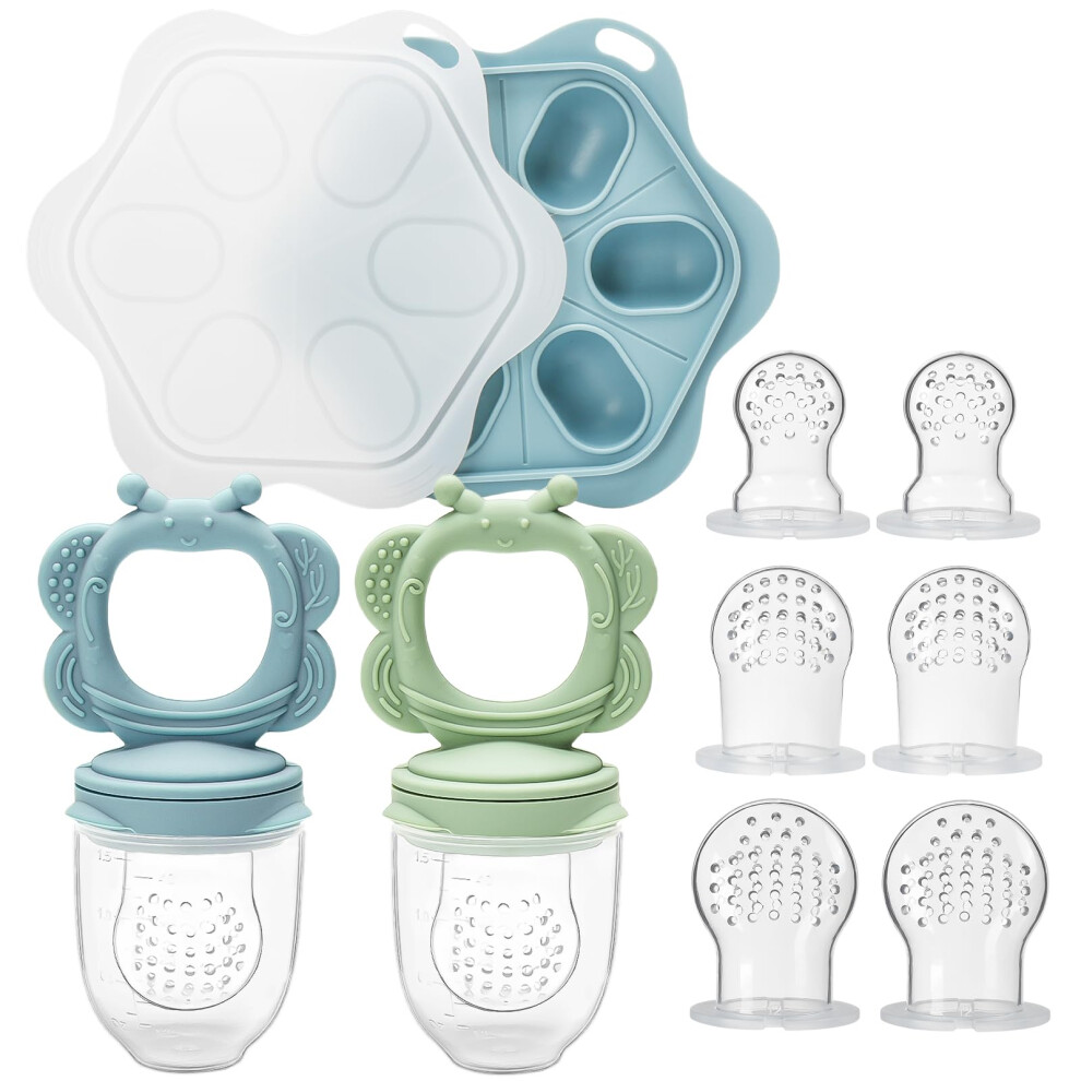 Baby Fruit Food Feeder & Mini Freezer Tray Combo, 3 Month+, Breastmilk Popsicle Freezer Molds For Baby Cooling Relief, Bpa Free Silicone Feeder Cldy